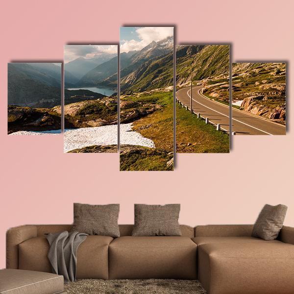 Grimselpass With Road Canvas Wall Art-5 Star-Gallery Wrap-62" x 32"-Tiaracle