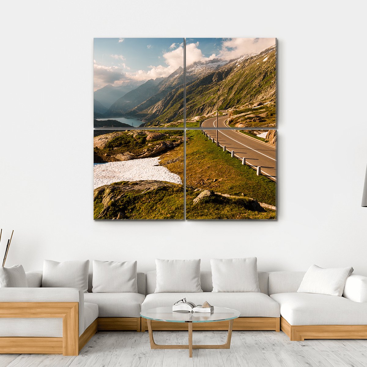 Grimselpass With Road Canvas Wall Art-4 Square-Gallery Wrap-17" x 17"-Tiaracle