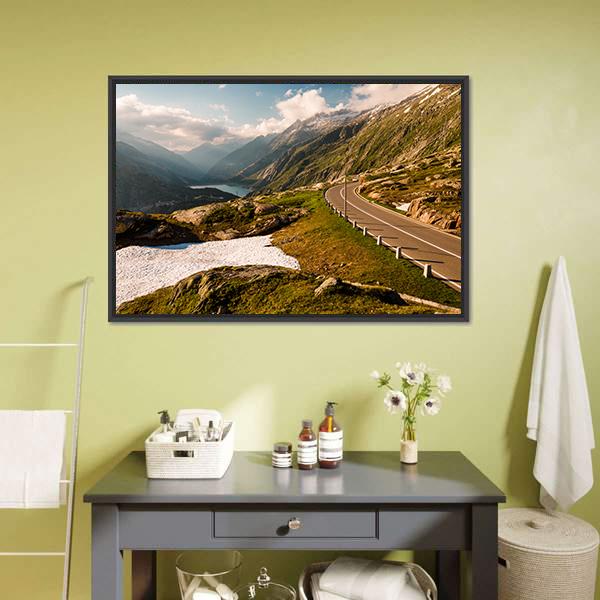 Grimselpass With Road Canvas Wall Art-1 Piece-Floating Frame-24" x 16"-Tiaracle