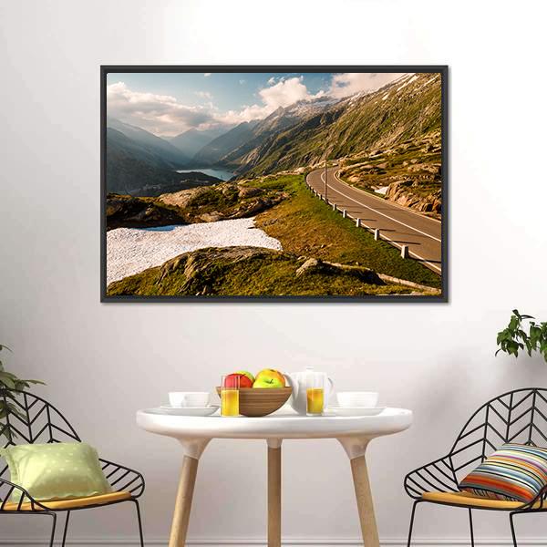 Grimselpass With Road Canvas Wall Art-5 Horizontal-Gallery Wrap-22" x 12"-Tiaracle