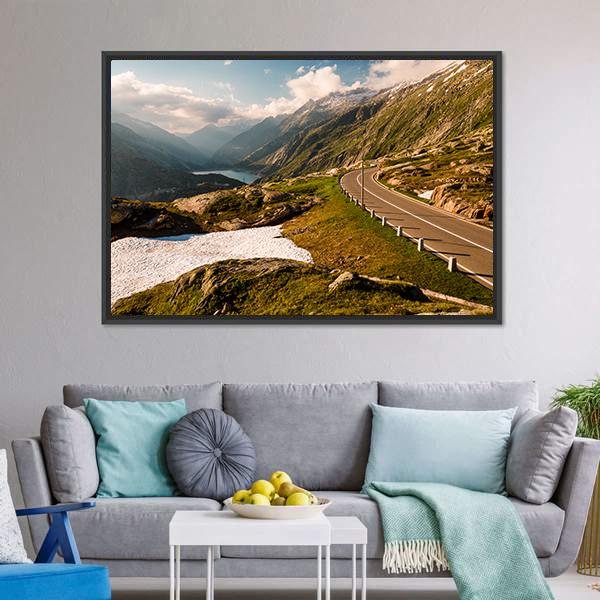 Grimselpass With Road Canvas Wall Art-5 Horizontal-Gallery Wrap-22" x 12"-Tiaracle