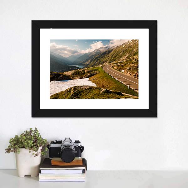 Grimselpass With Road Canvas Wall Art-1 Piece-Framed Print-20" x 16"-Tiaracle