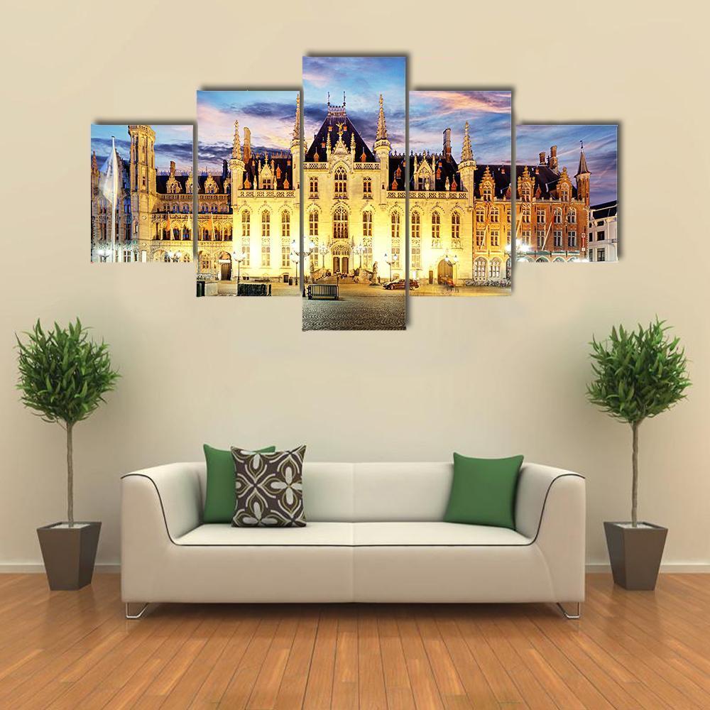 Grote Markt Square In Bruges Canvas Wall Art-5 Star-Gallery Wrap-62" x 32"-Tiaracle