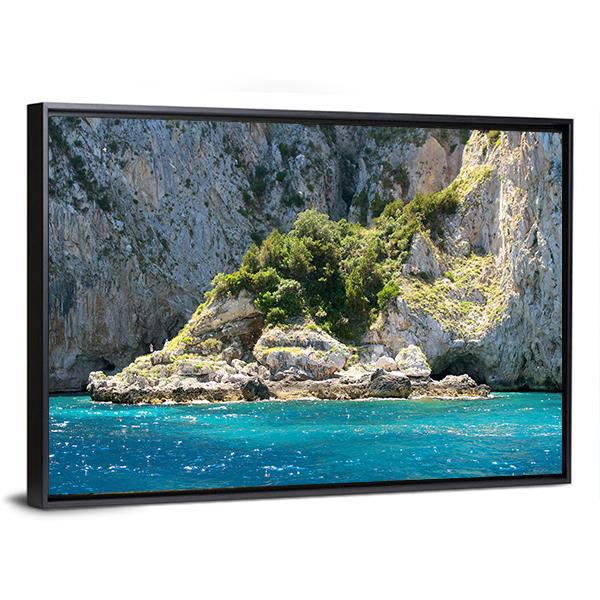 Grotto In Capri With Crystal Blue Water Canvas Wall Art-3 Horizontal-Gallery Wrap-25" x 16"-Tiaracle