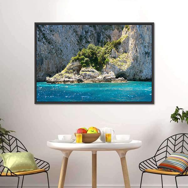 Grotto In Capri With Crystal Blue Water Canvas Wall Art-3 Horizontal-Gallery Wrap-25" x 16"-Tiaracle