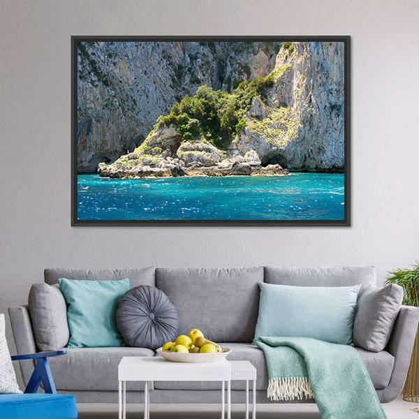 Grotto In Capri With Crystal Blue Water Canvas Wall Art-3 Horizontal-Gallery Wrap-25" x 16"-Tiaracle