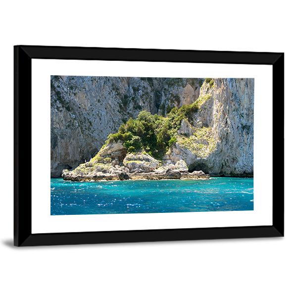 Grotto In Capri With Crystal Blue Water Canvas Wall Art-3 Horizontal-Gallery Wrap-25" x 16"-Tiaracle