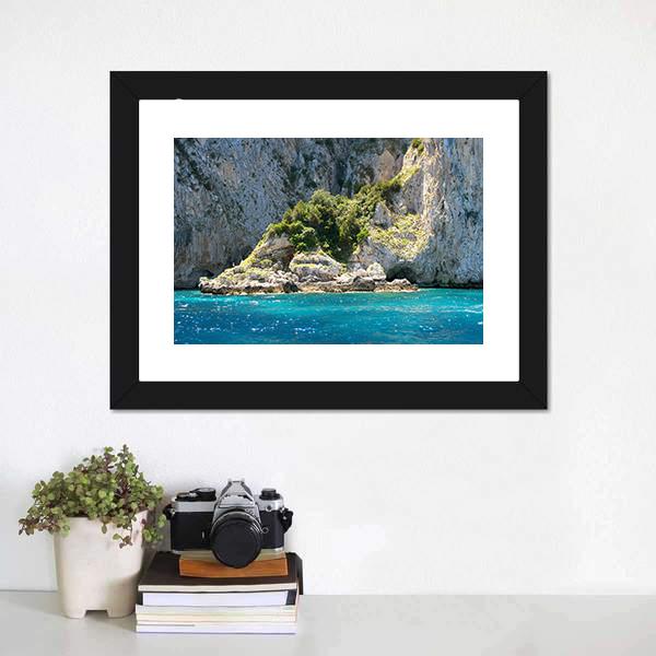 Grotto In Capri With Crystal Blue Water Canvas Wall Art-1 Piece-Framed Print-20" x 16"-Tiaracle