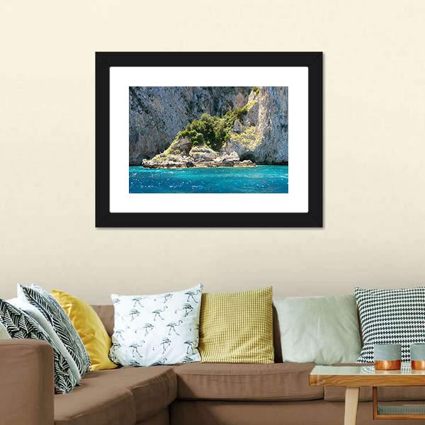 Grotto In Capri With Crystal Blue Water Canvas Wall Art-3 Horizontal-Gallery Wrap-25" x 16"-Tiaracle