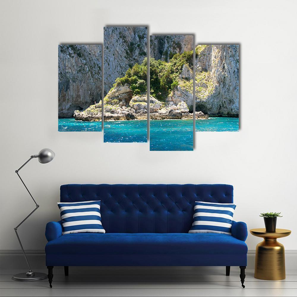 Grotto In Capri With Crystal Blue Water Canvas Wall Art-4 Pop-Gallery Wrap-50" x 32"-Tiaracle