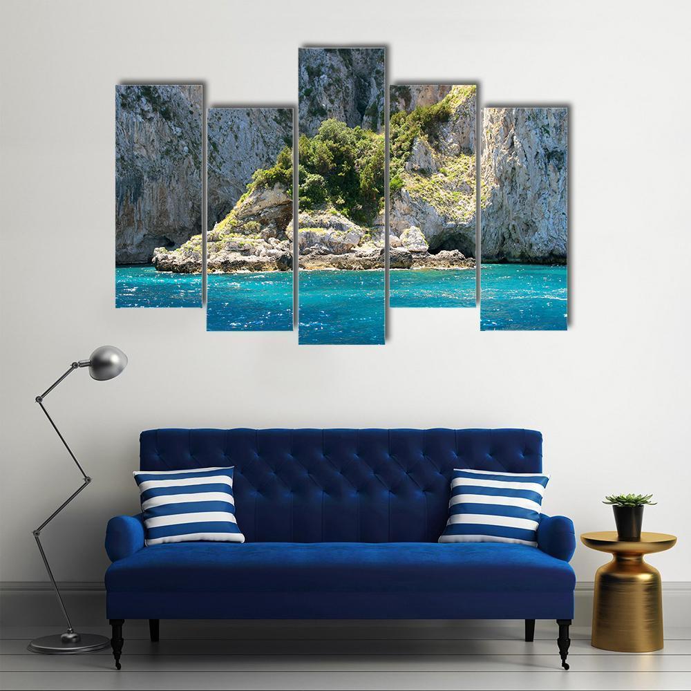 Grotto In Capri With Crystal Blue Water Canvas Wall Art-5 Pop-Gallery Wrap-47" x 32"-Tiaracle