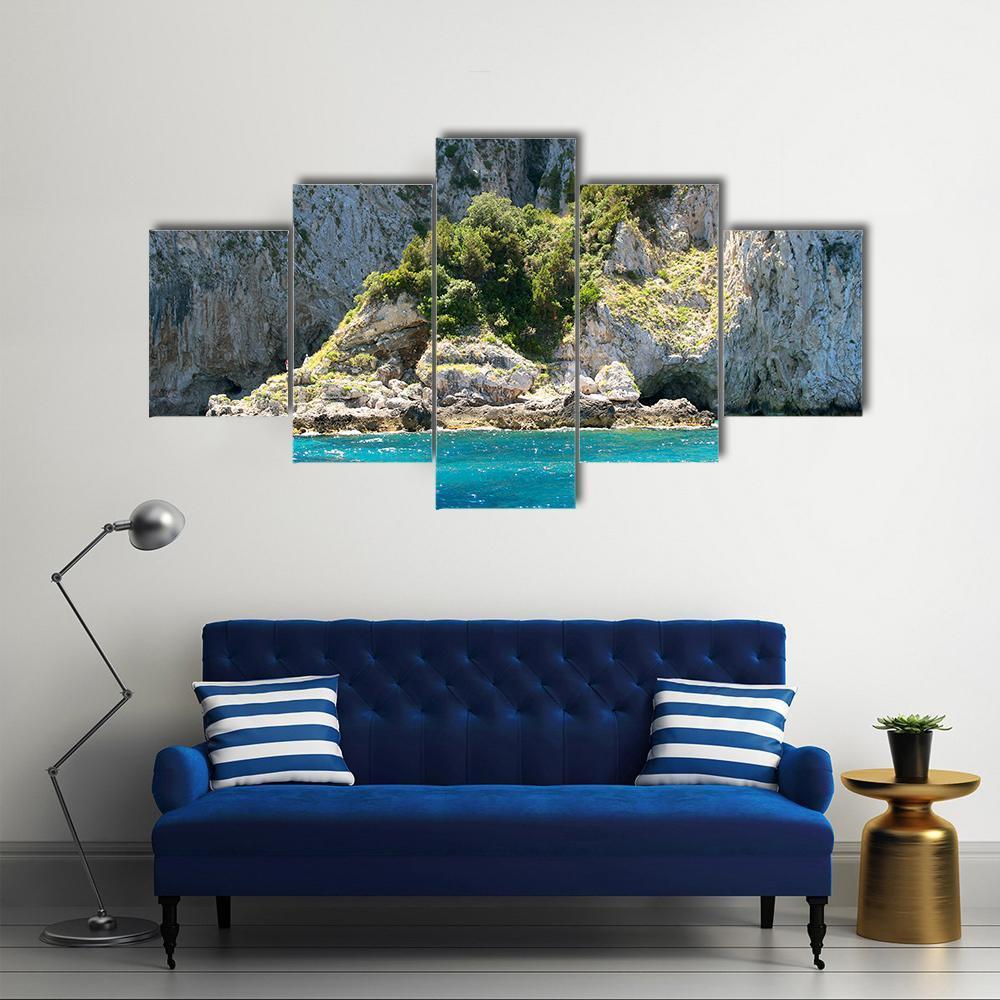 Grotto In Capri With Crystal Blue Water Canvas Wall Art-5 Star-Gallery Wrap-62" x 32"-Tiaracle