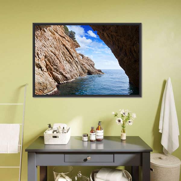 Grotto In Coast Canvas Wall Art-1 Piece-Floating Frame-24" x 16"-Tiaracle