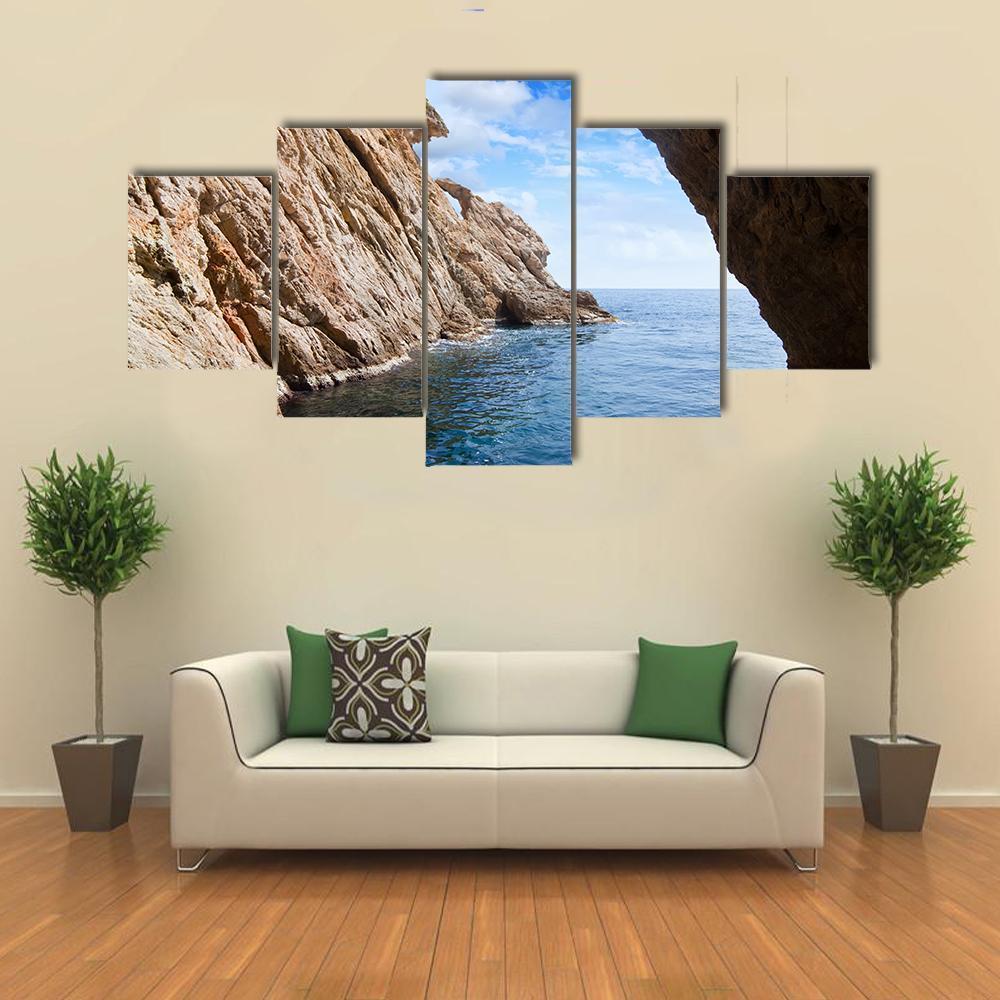 Grotto In Coast Canvas Wall Art-5 Star-Gallery Wrap-62" x 32"-Tiaracle