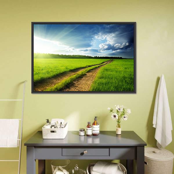 Ground Road &amp; Sunset Canvas Wall Art-1 Piece-Floating Frame-24" x 16"-Tiaracle
