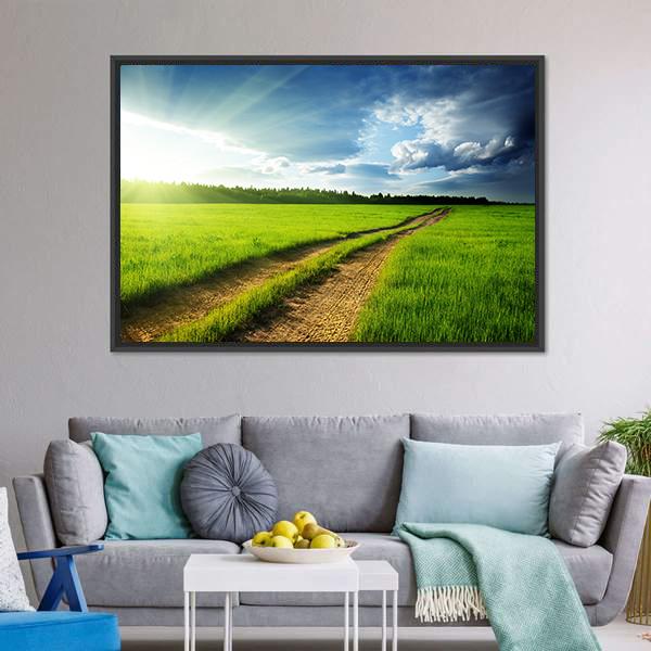 Ground Road & Sunset Canvas Wall Art-3 Horizontal-Gallery Wrap-25" x 16"-Tiaracle
