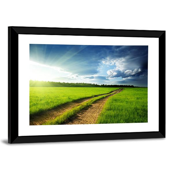 Ground Road & Sunset Canvas Wall Art-3 Horizontal-Gallery Wrap-25" x 16"-Tiaracle