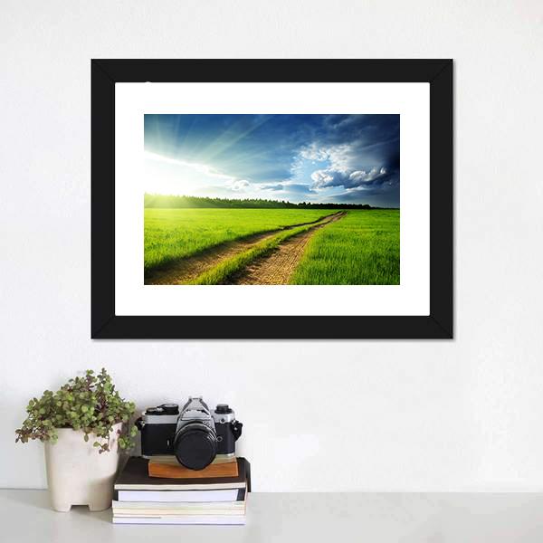Ground Road &amp; Sunset Canvas Wall Art-1 Piece-Framed Print-20" x 16"-Tiaracle