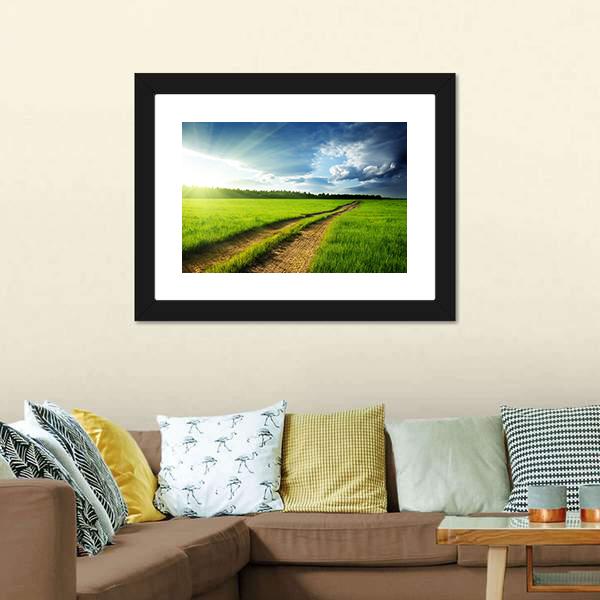 Ground Road & Sunset Canvas Wall Art-3 Horizontal-Gallery Wrap-25" x 16"-Tiaracle
