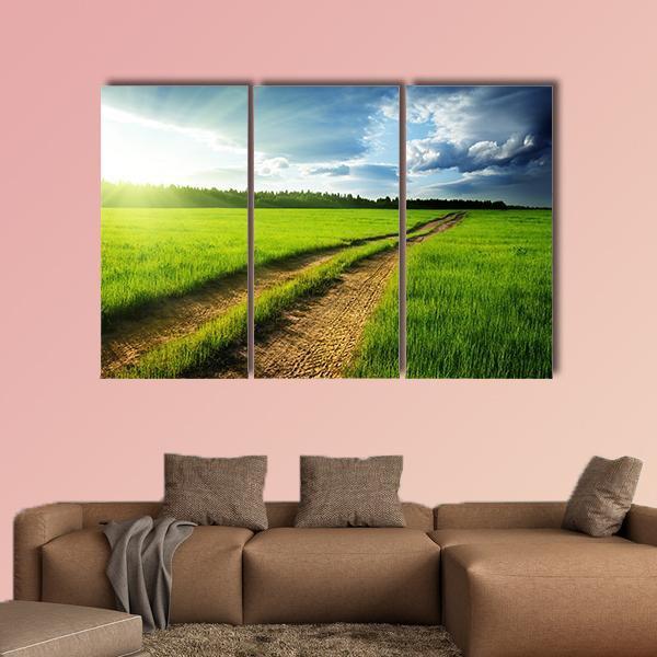 Ground Road & Sunset Canvas Wall Art-3 Horizontal-Gallery Wrap-37" x 24"-Tiaracle