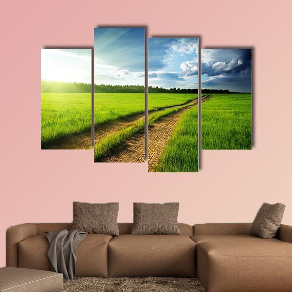 Ground Road &amp; Sunset Canvas Wall Art-4 Pop-Gallery Wrap-50" x 32"-Tiaracle