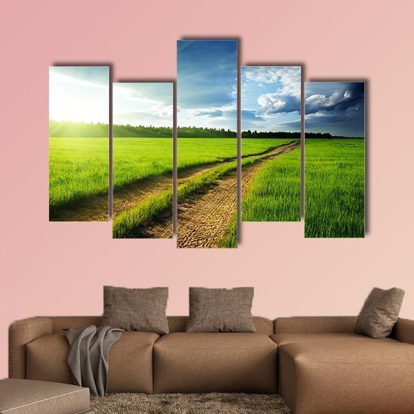 Ground Road & Sunset Canvas Wall Art-5 Pop-Gallery Wrap-47" x 32"-Tiaracle