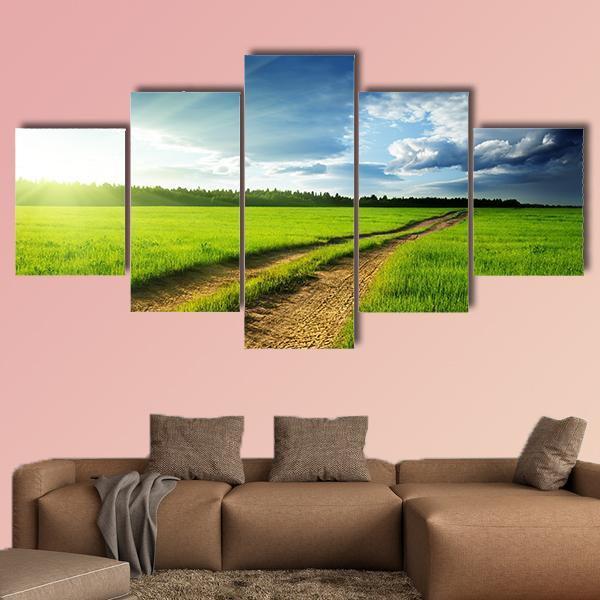Ground Road & Sunset Canvas Wall Art-5 Star-Gallery Wrap-62" x 32"-Tiaracle