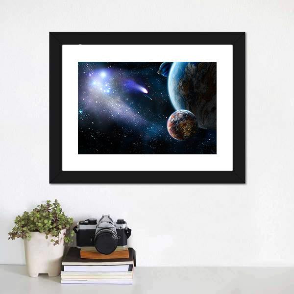 Group Of Comets Of Space Attacks Peace Planets Canvas Wall Art-1 Piece-Framed Print-20" x 16"-Tiaracle