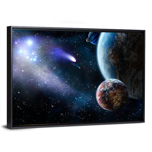 Group Of Comets Of Space Attacks Peace Planets Canvas Wall Art-3 Horizontal-Gallery Wrap-25" x 16"-Tiaracle