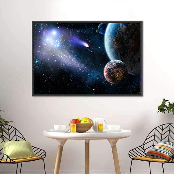 Group Of Comets Of Space Attacks Peace Planets Canvas Wall Art-3 Horizontal-Gallery Wrap-25" x 16"-Tiaracle