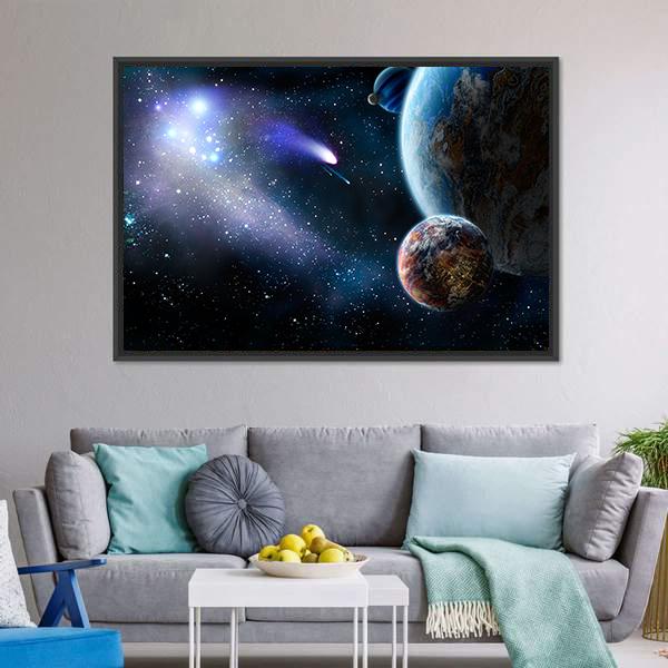 Group Of Comets Of Space Attacks Peace Planets Canvas Wall Art-3 Horizontal-Gallery Wrap-25" x 16"-Tiaracle