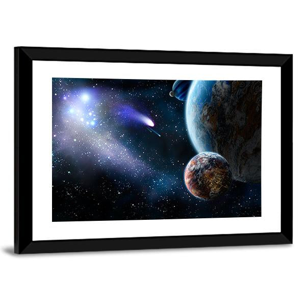 Group Of Comets Of Space Attacks Peace Planets Canvas Wall Art-3 Horizontal-Gallery Wrap-25" x 16"-Tiaracle