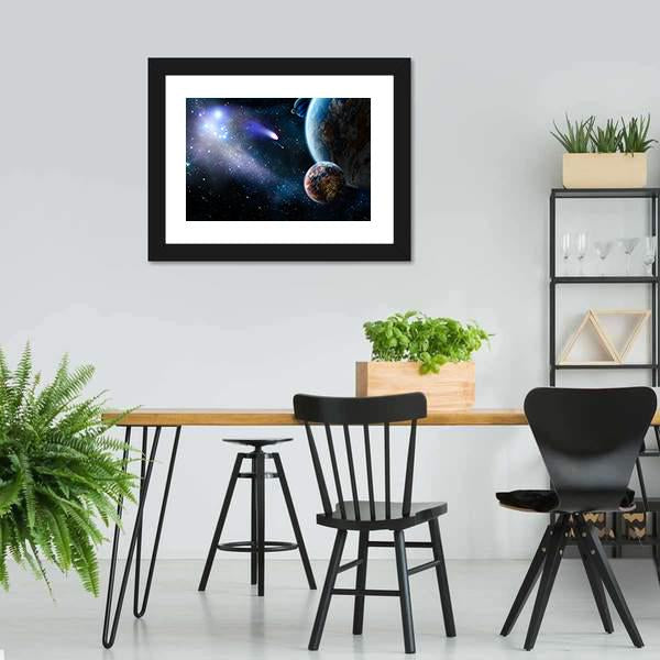 Group Of Comets Of Space Attacks Peace Planets Canvas Wall Art-3 Horizontal-Gallery Wrap-25" x 16"-Tiaracle