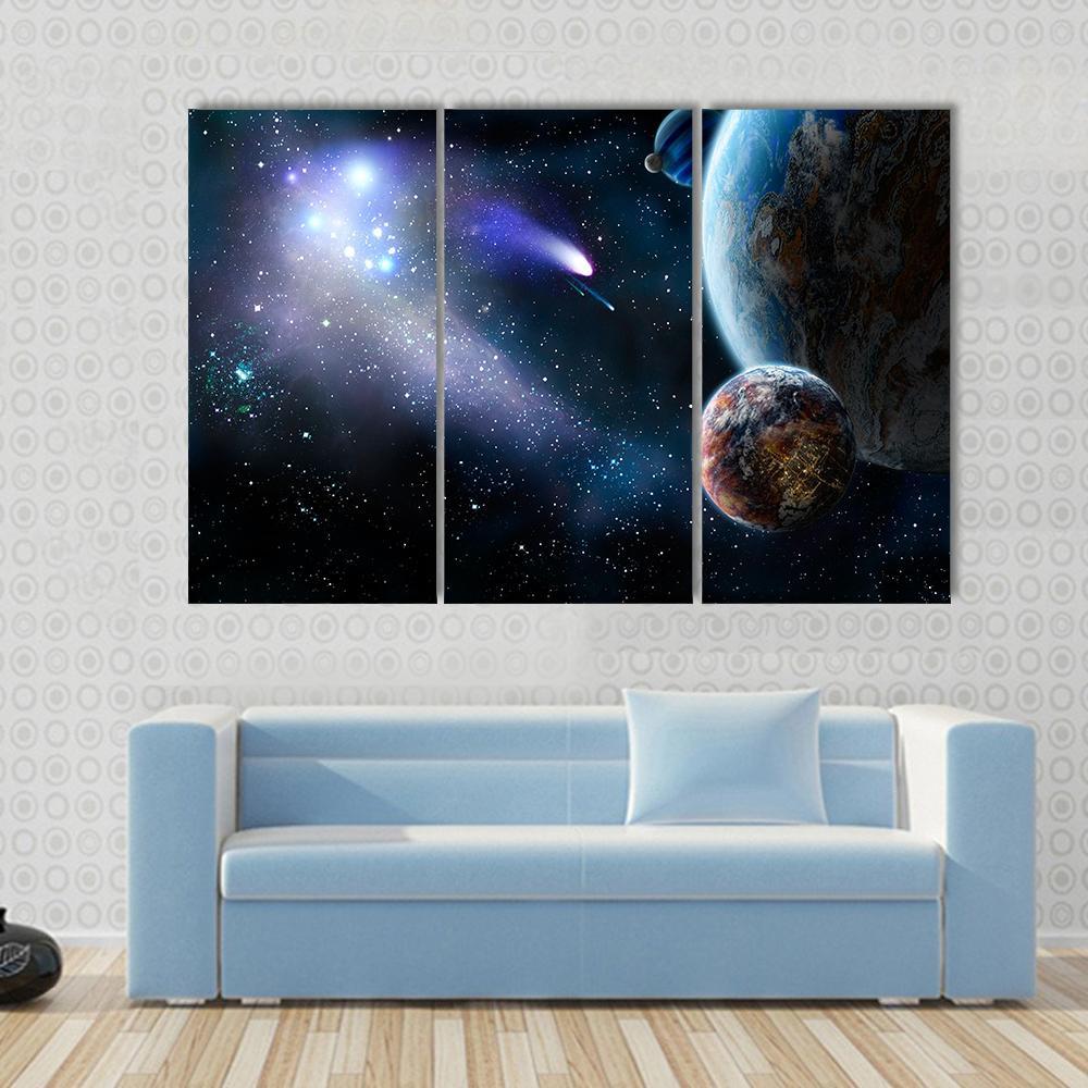 Group Of Comets Of Space Attacks Peace Planets Canvas Wall Art-3 Horizontal-Gallery Wrap-37" x 24"-Tiaracle