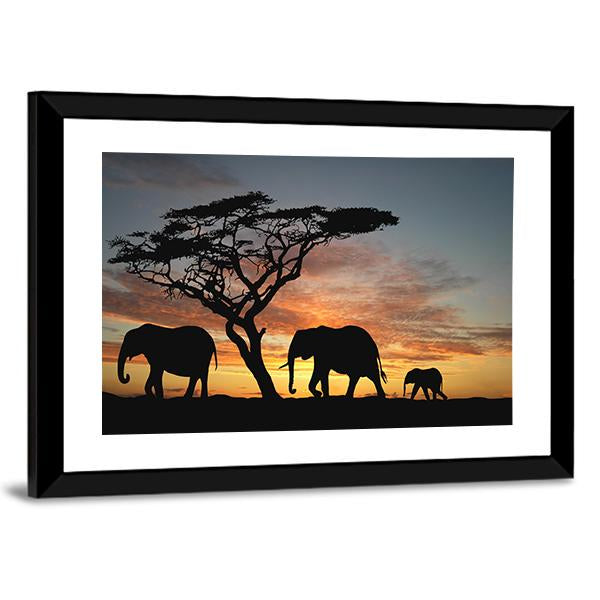 Group Of Elephant Africa Canvas Wall Art-3 Horizontal-Gallery Wrap-25&quot; x 16&quot;-Tiaracle
