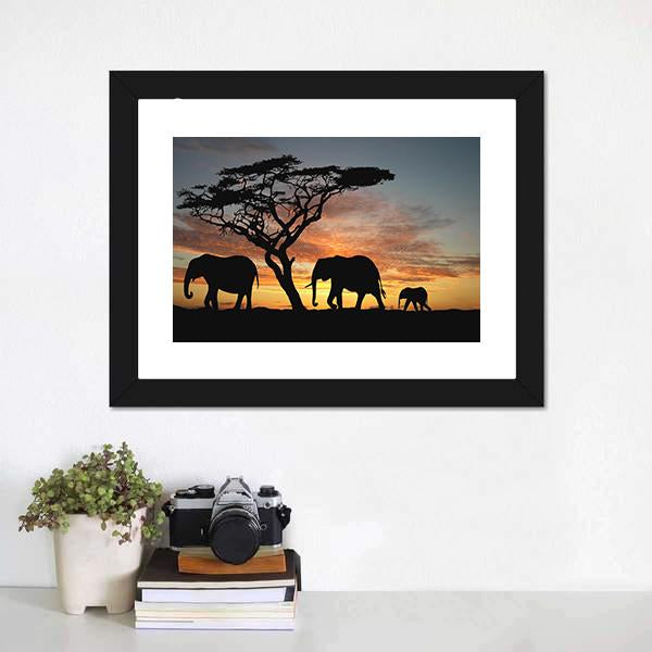 Group Of Elephant Africa Canvas Wall Art-1 Piece-Framed Print-20" x 16"-Tiaracle