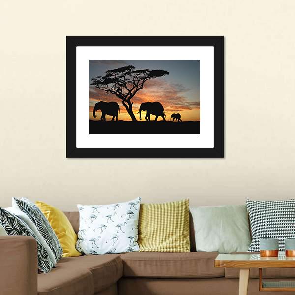 Group Of Elephant Africa Canvas Wall Art-3 Horizontal-Gallery Wrap-25&quot; x 16&quot;-Tiaracle