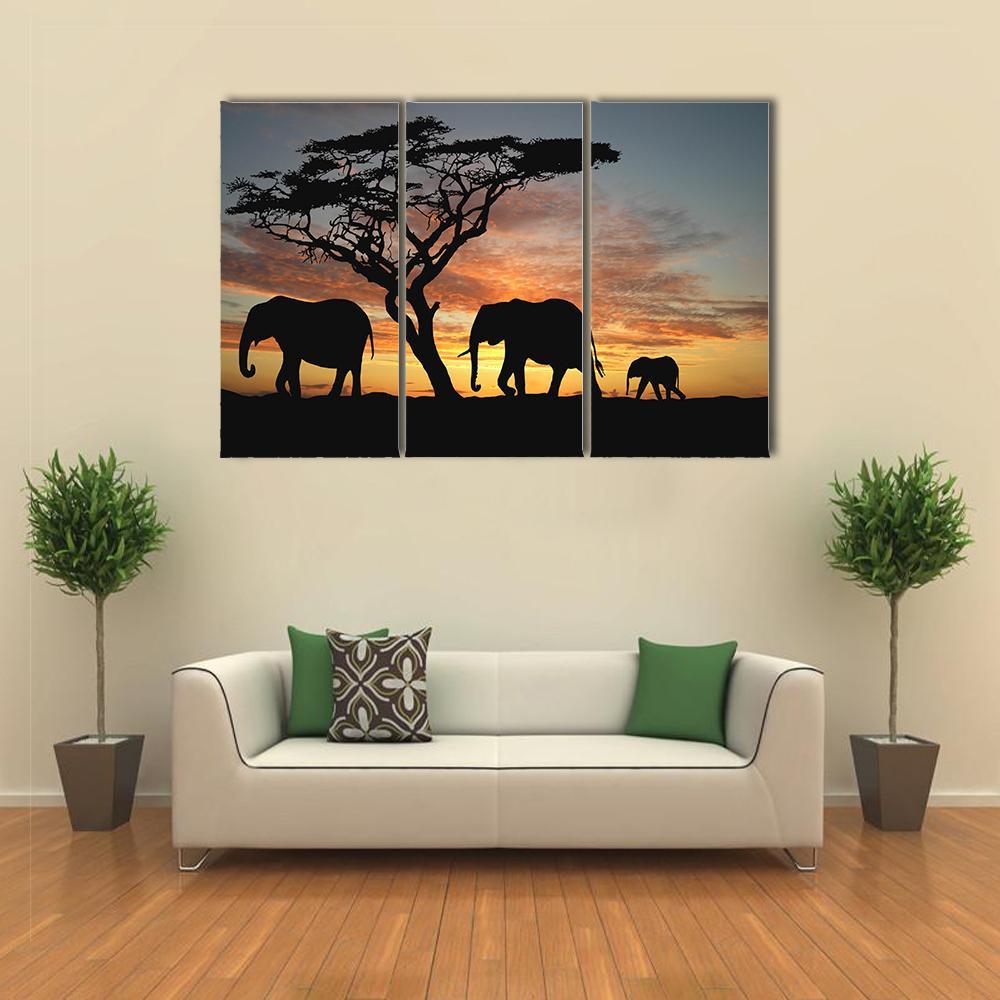 Group Of Elephant Africa Canvas Wall Art-3 Horizontal-Gallery Wrap-37" x 24"-Tiaracle