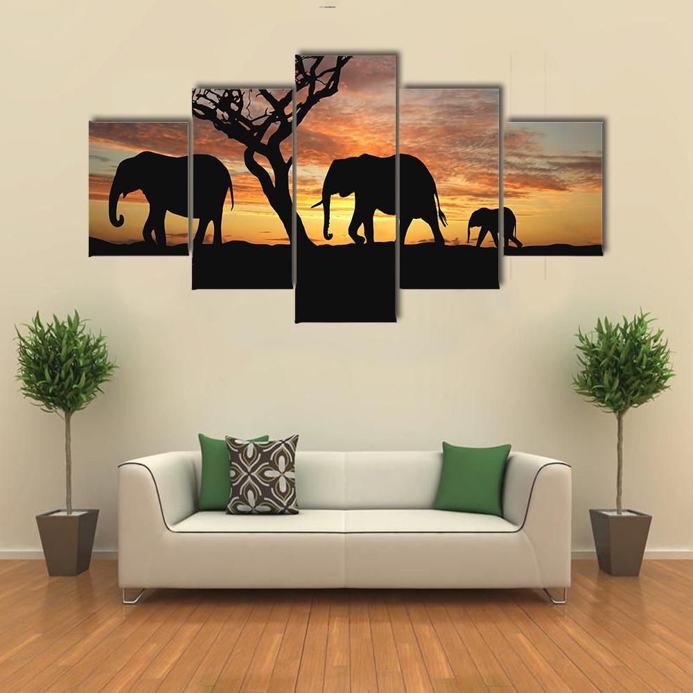 Group Of Elephant Africa Canvas Wall Art-4 Pop-Gallery Wrap-50" x 32"-Tiaracle