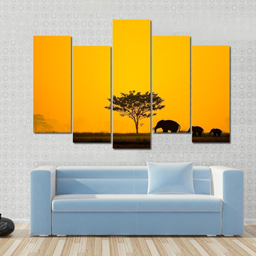 Group Of Elephant Thailand Canvas Wall Art-5 Pop-Gallery Wrap-47" x 32"-Tiaracle
