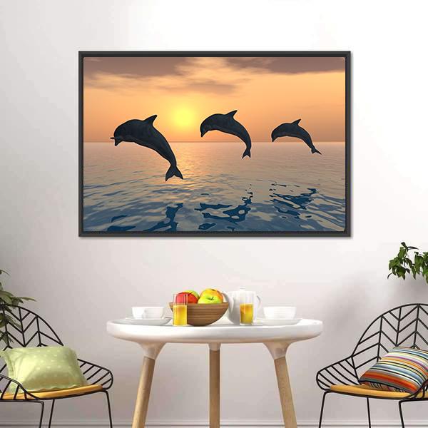 Group Of Jumping Dolphins Canvas Wall Art-5 Horizontal-Gallery Wrap-22" x 12"-Tiaracle