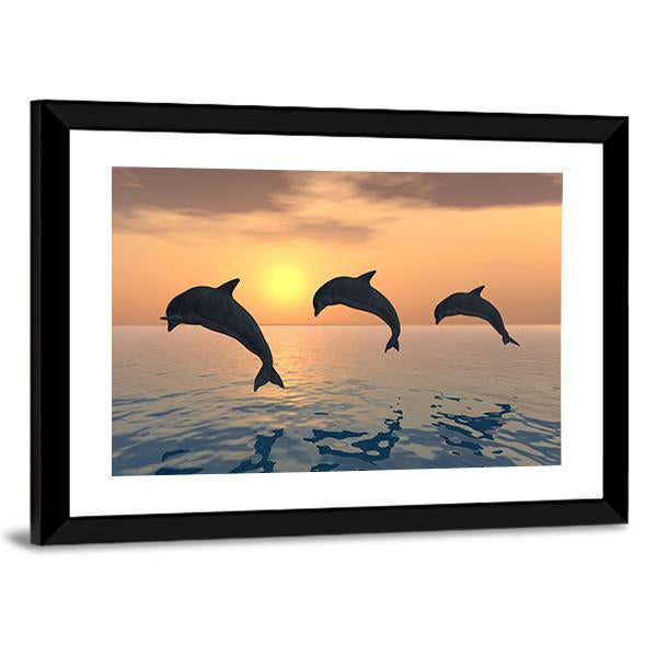 Group Of Jumping Dolphins Canvas Wall Art-3 Horizontal-Gallery Wrap-25" x 16"-Tiaracle