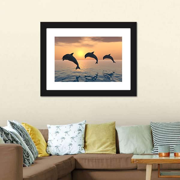 Group Of Jumping Dolphins Canvas Wall Art-5 Horizontal-Gallery Wrap-22" x 12"-Tiaracle
