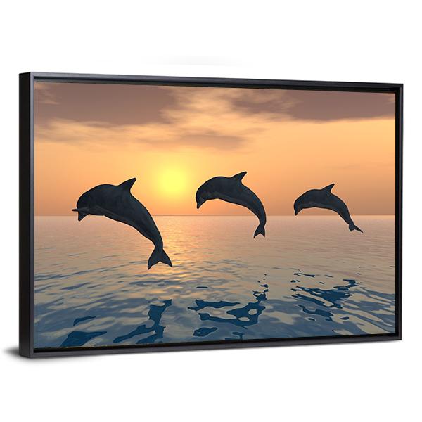 Group Of Jumping Dolphins Canvas Wall Art-5 Horizontal-Gallery Wrap-22" x 12"-Tiaracle