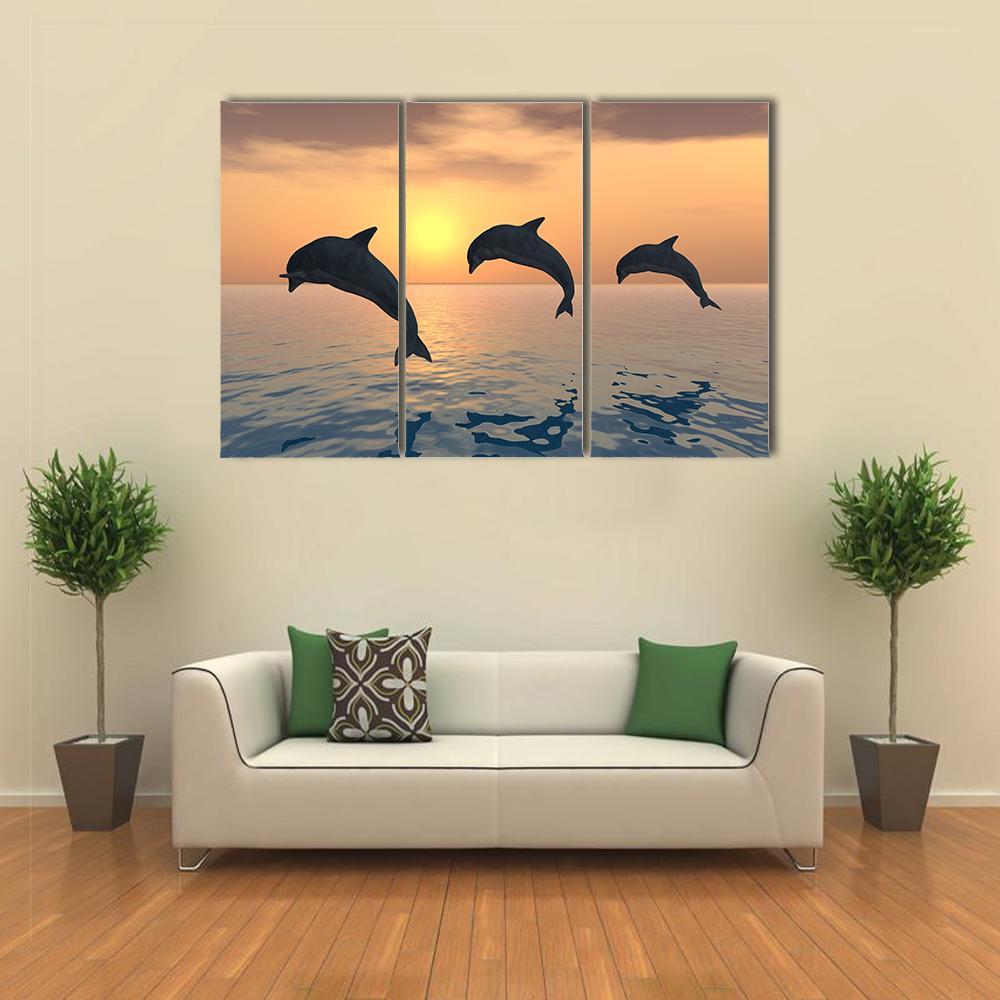 Group Of Jumping Dolphins Canvas Wall Art-3 Horizontal-Gallery Wrap-37" x 24"-Tiaracle