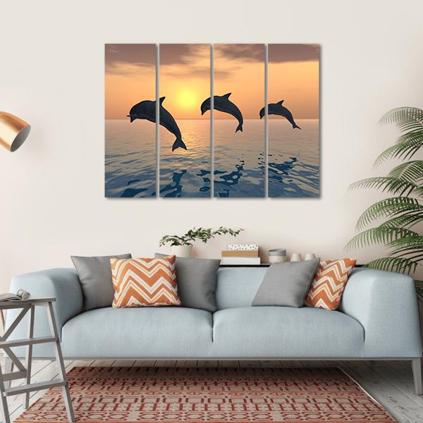 Group Of Jumping Dolphins Canvas Wall Art-4 Horizontal-Gallery Wrap-34" x 24"-Tiaracle
