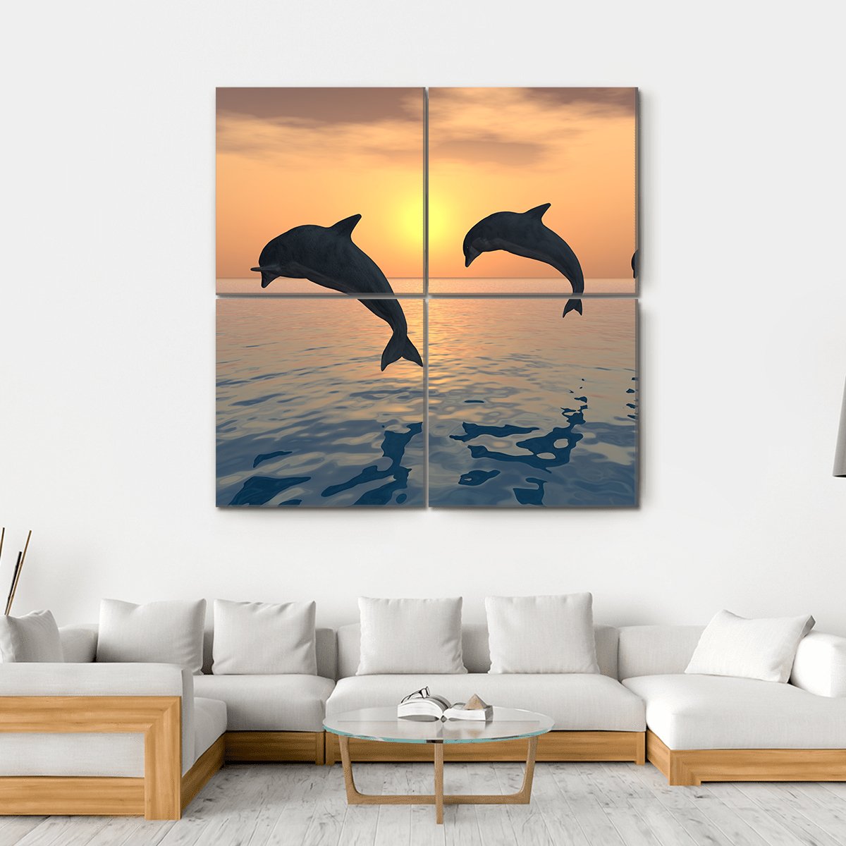 Group Of Jumping Dolphins Canvas Wall Art-4 Square-Gallery Wrap-17" x 17"-Tiaracle