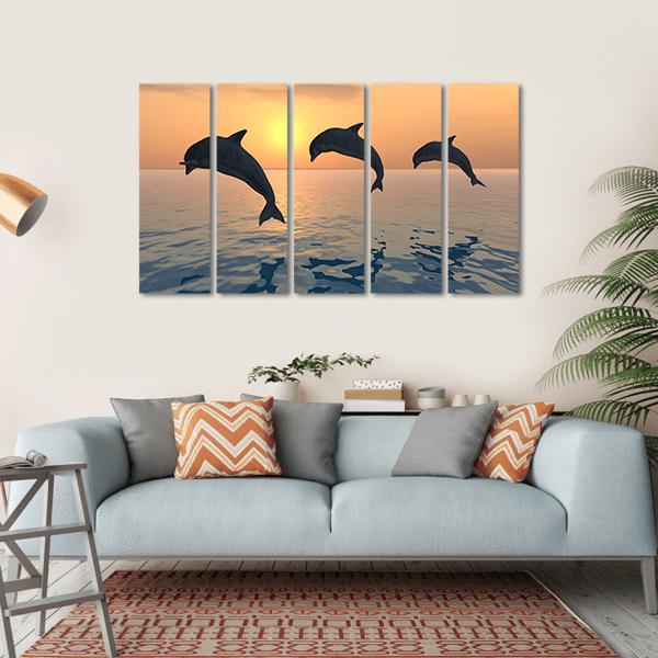 Group Of Jumping Dolphins Canvas Wall Art-5 Horizontal-Gallery Wrap-22" x 12"-Tiaracle
