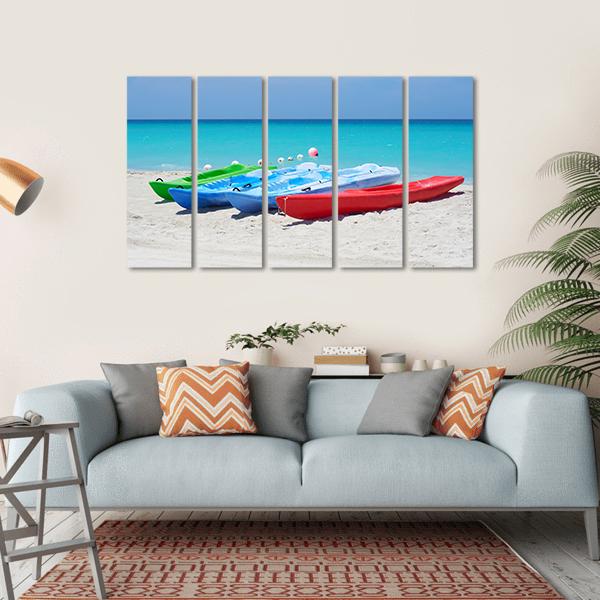 Kayaks On Beach Canvas Wall Art-5 Horizontal-Gallery Wrap-22&quot; x 12&quot;-Tiaracle