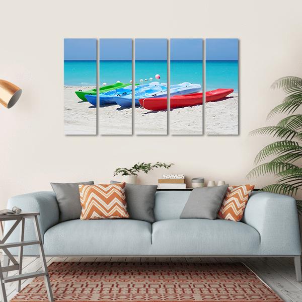 Kayaks On Beach Canvas Wall Art-5 Horizontal-Gallery Wrap-22" x 12"-Tiaracle